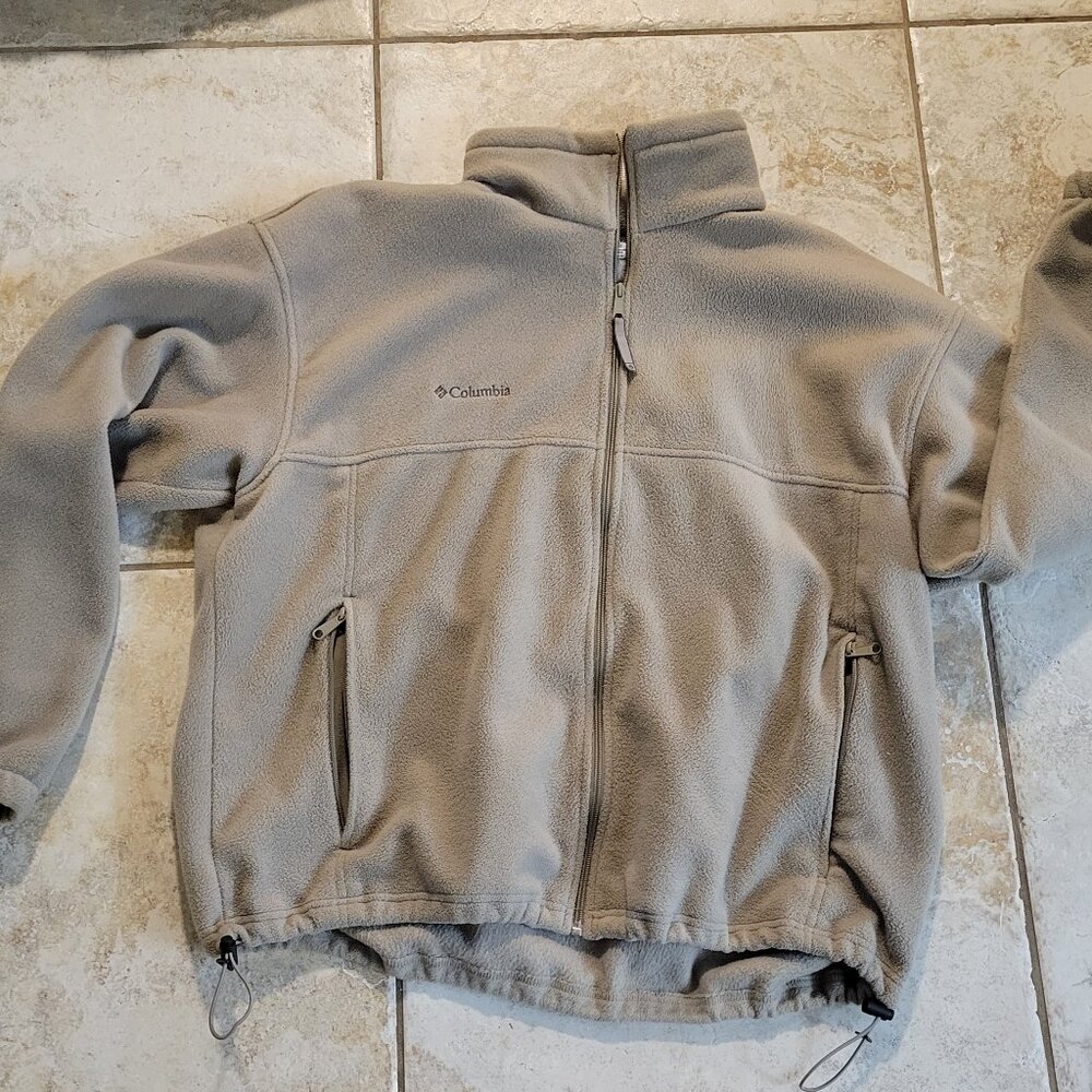 Columbia Men's Fleece Jacket Size 2XL XXL Full Zip Off White Gray Tan
